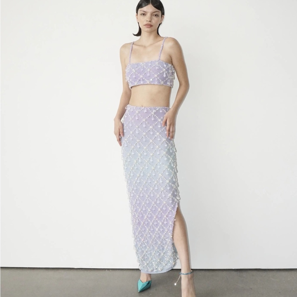 Oceanus Beaded Top in Tan and Green